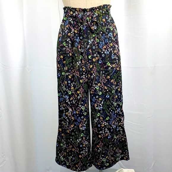Daniel Rainn DR2 Cropped Wide Leg Pants - Black/Multicolor Floral Print, Sz Sm - Picture 1 of 7